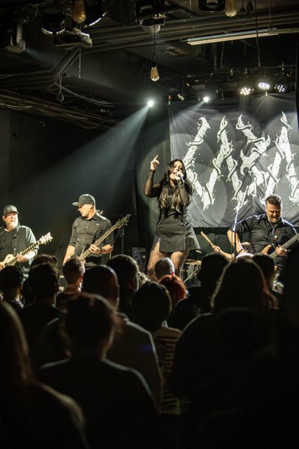 The full room facing the band during the set
